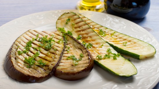 Grilled Eggplant & Zucchini Salad with Feta, Chickpeas & Mint